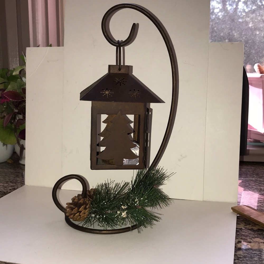 Christmas Metal table top votive lantern.